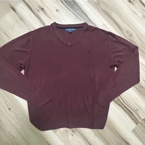 Vintage US Polo Assn Mens Burgundy V-Neck Sweater Size XL